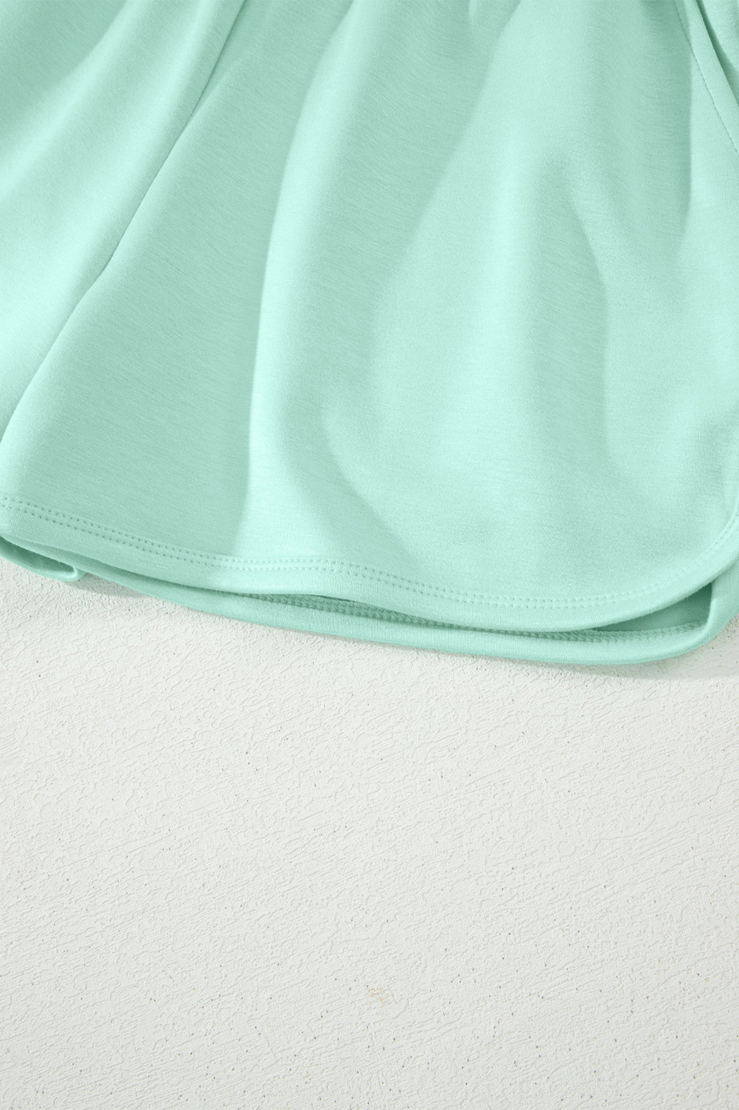 Moonlight Jade Solid Color Exposed Seam Mock Neck Oversize Tee Casual Shorts 2pcs Outfit - Snoopy's Closet