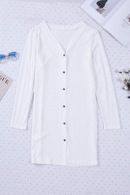 White Solid Color Open-Front Buttons Cardigan - Snoopy's Closet