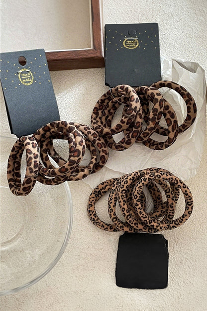 Coffee 5pcs Leopard Elastic Hair Tie Set - Snoopy's Closet