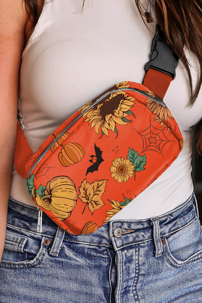 Orange Pumpkin Sunflower Halloween Graphic Crossbody Bag - Snoopy's Closet