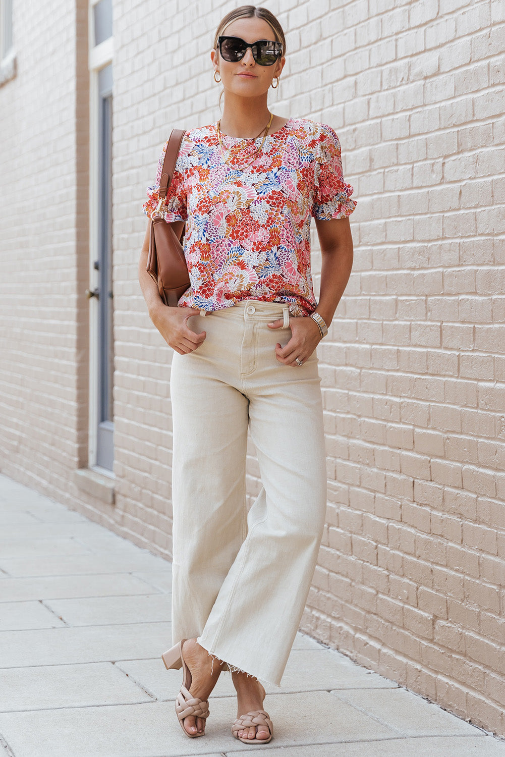 Multicolor Mix Floral Pattern Bubble Sleeve Blouse - Snoopy's Closet