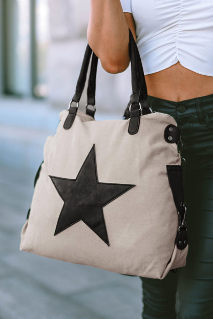 Beige Casual Five-pointed Star Canvas Tote Bag - Snoopy's Closet