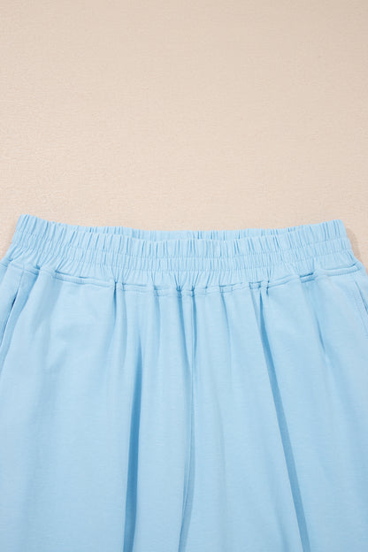 Beau Blue Solid Color Cropped Tank Top and Jogger Pants Set - Snoopy's Closet