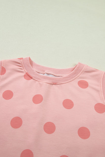 Pink Ribbed Trim Polka Dot Print Tank Split Mini Skort 2pcs Set - Snoopy's Closet