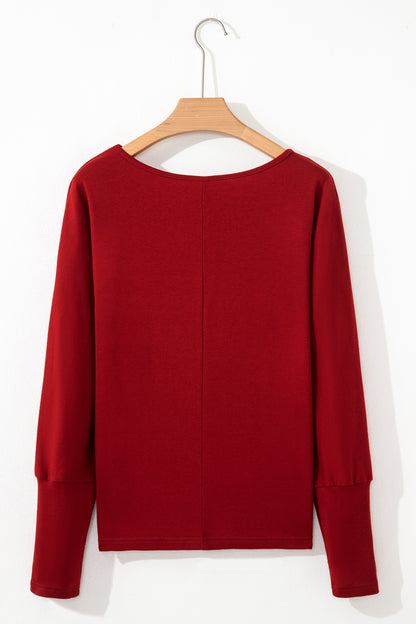 Red Dahlia Solid Color Extended Cuffs Long Sleeve Top - Snoopy's Closet