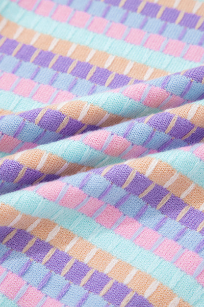 Orange Abstract Striped Knit Short Sleeve Sweater - Snoopy's Closet