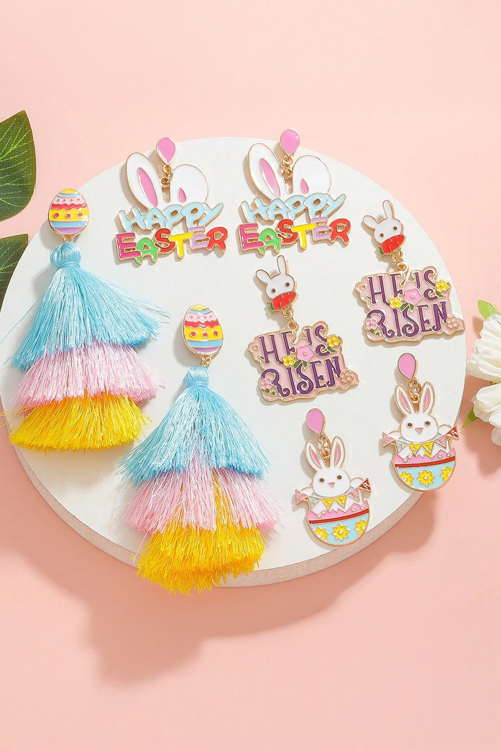 Pink Happy Easter Bunny Ear Pattern Stud Dangle Earrings - Snoopy's Closet
