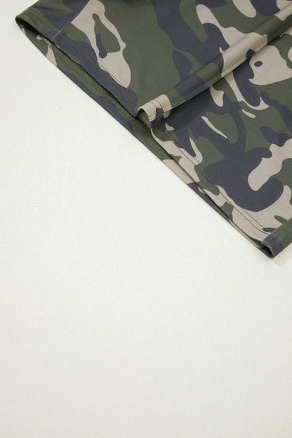 Green Tie Elastic Waist Pocketed Plus Size Camo Shorts - Snoopy's Closet