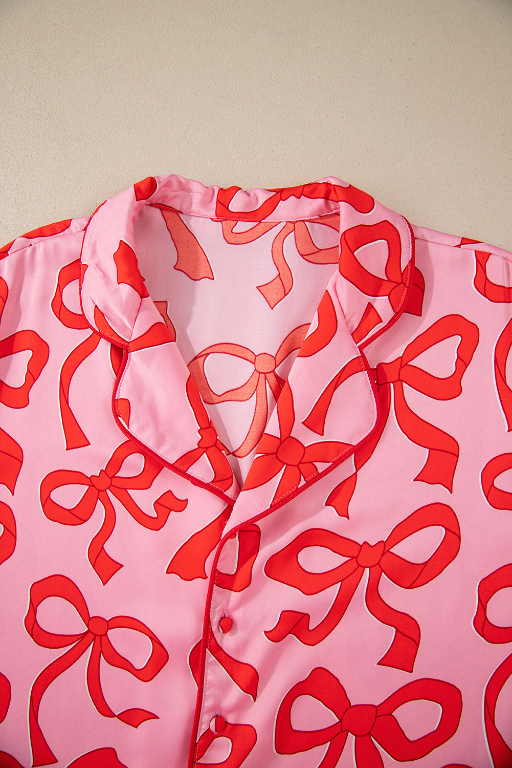 Pink 2pcs Bow Print Shirt Style Long Sleeve Pajama Set - Snoopy's Closet
