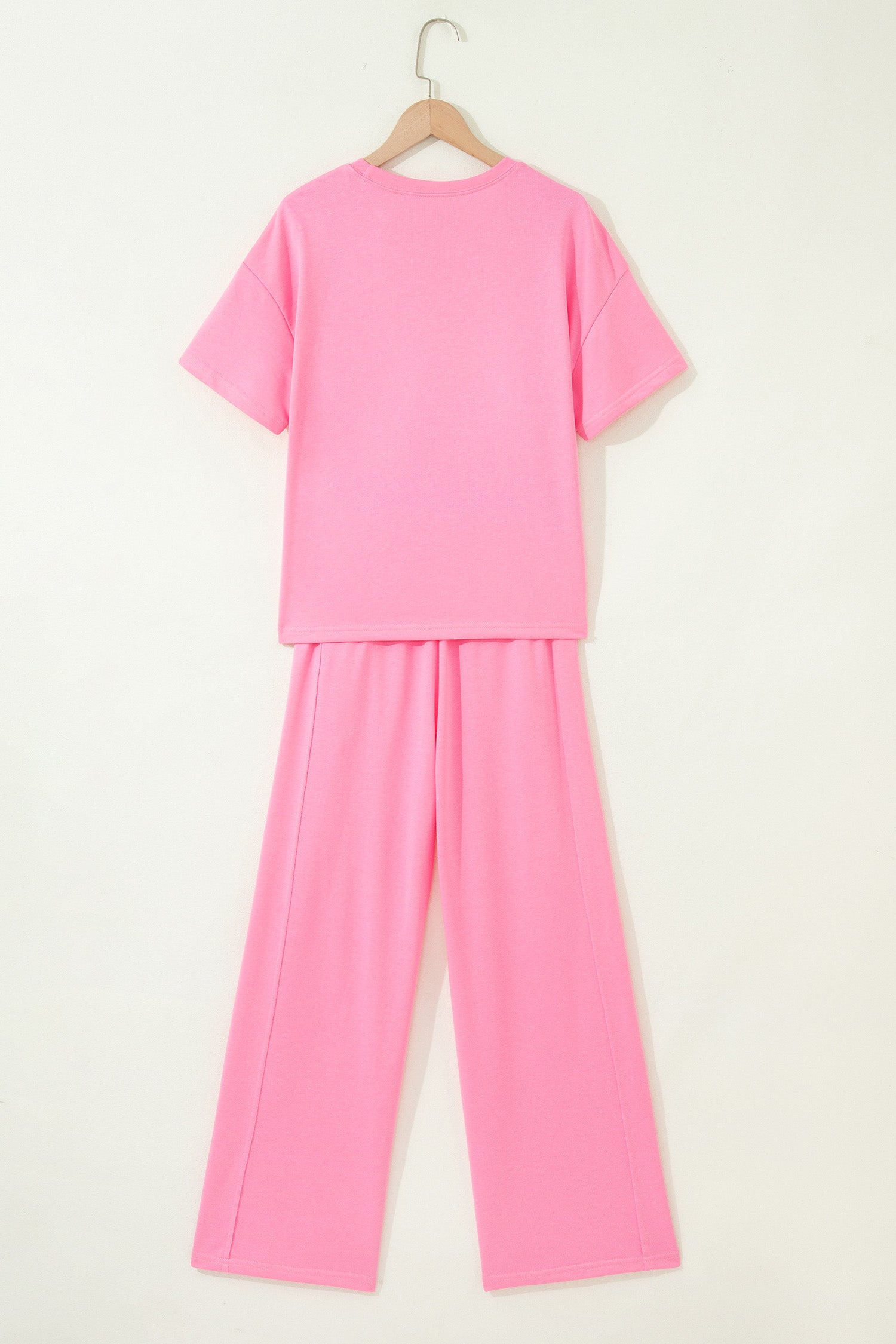 Sachet Pink Solid Cover Oversize Tee Pocketed Casual Pants 2pcs Outfit - Snoopy's Closet