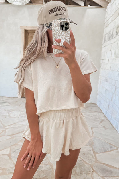 Black 2pcs Cropped Tee and Ruffle High Waist Skort Set - Snoopy's Closet