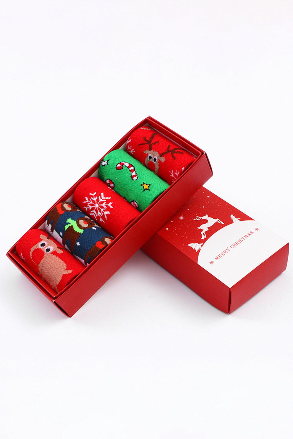 Dearlove Fiery Red 5 Pairs/Set Christmas Cartoon Elk Soft Socks Set with Box - Snoopy's Closet