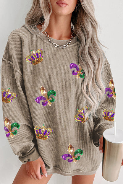 Sudadera con cordones con corona de lentejuelas Fleur De Lis color caqui de Mardi Gras