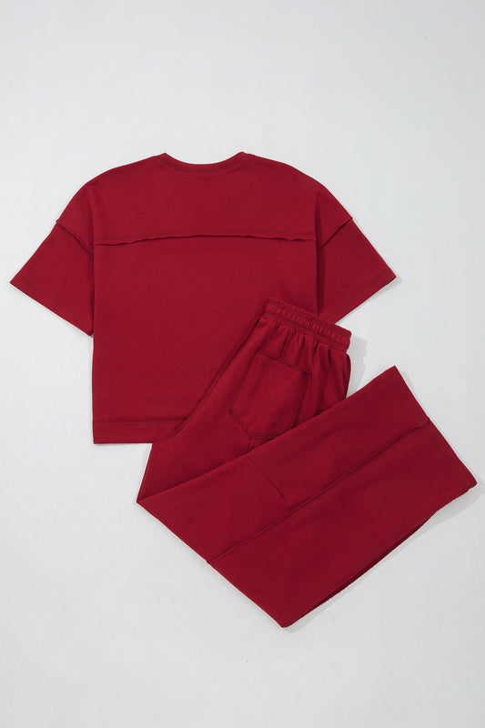 Conjunto de camiseta holgada con hombros caídos y pantalón tipo barril en Rojo Racing