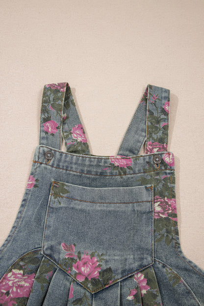 Mono vaquero de pierna ancha plisado de talle alto con estampado floral gris Beau