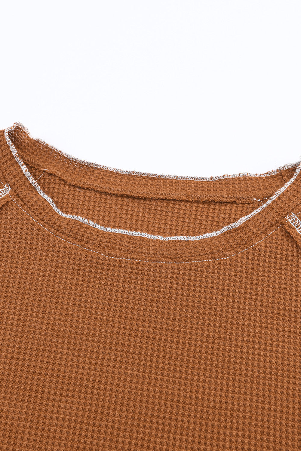 Brown Textured Round Neck Long Sleeve Top - Snoopy's Closet