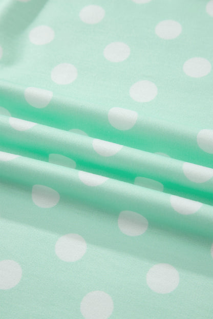 Sky Blue Polka Dot Print Color Block Trim Mock Neck Short Set - Snoopy's Closet