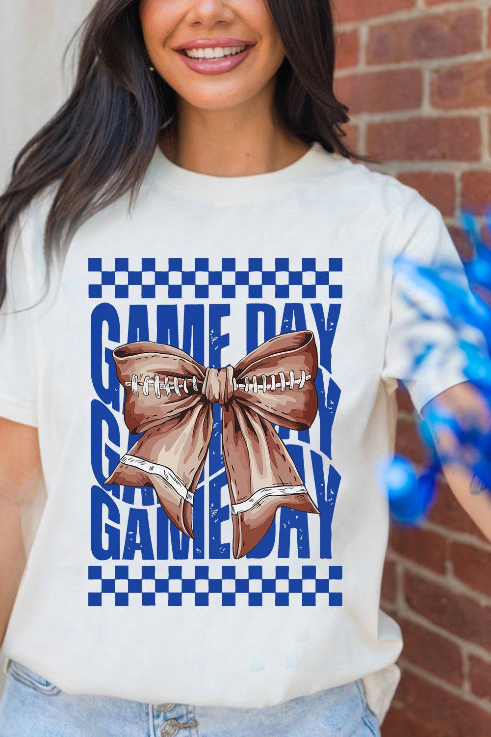 Camiseta Gráfica Blanca de Rugby con Lazo "GAME DAY"