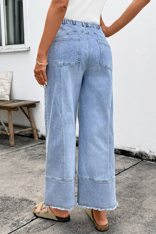 Pantalones vaqueros anchos Beau Blue con cordón, detalle de costura y bajo sin rematar