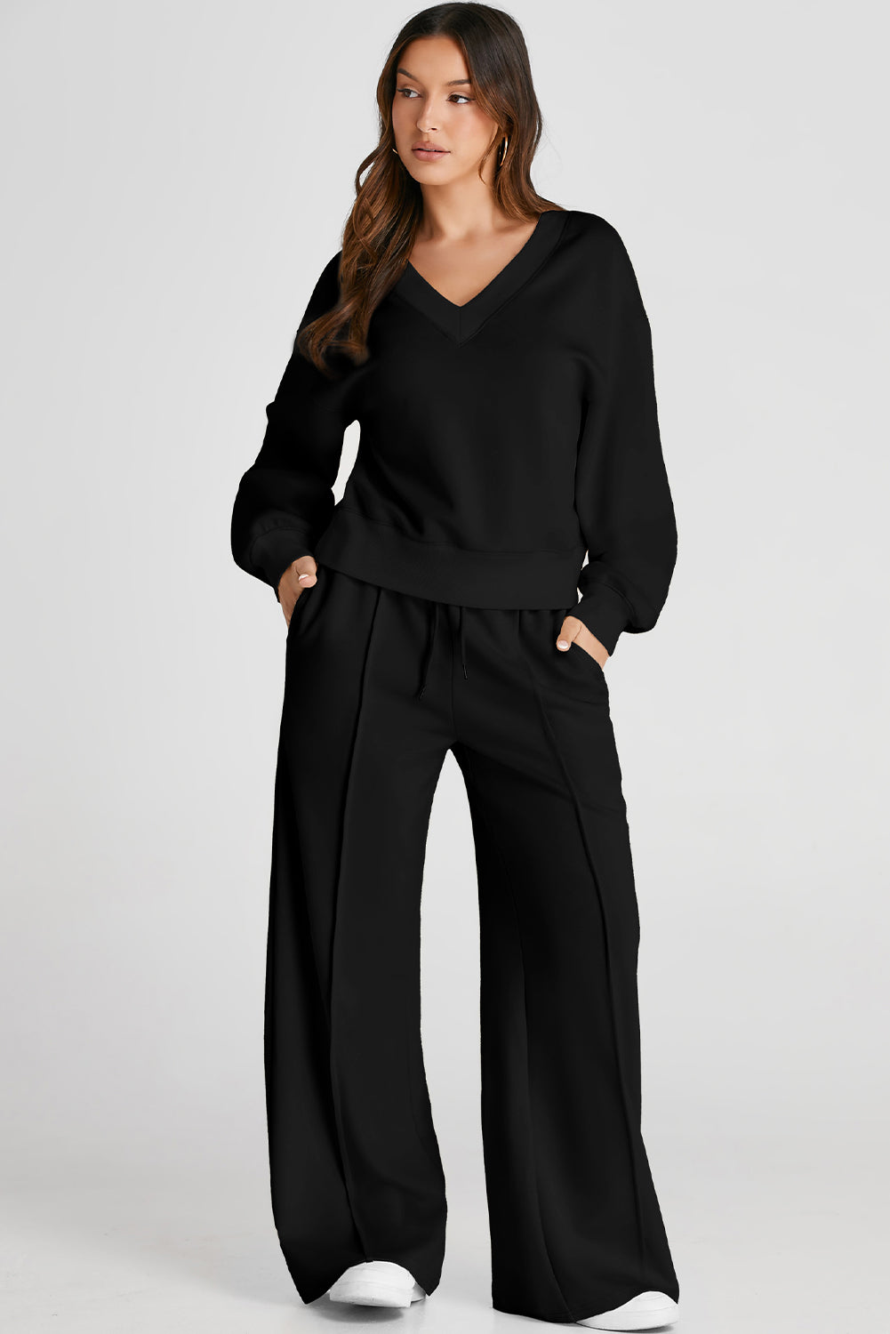 Ropa deportiva de cintura alta, cuello en V, corta, con costuras, negra