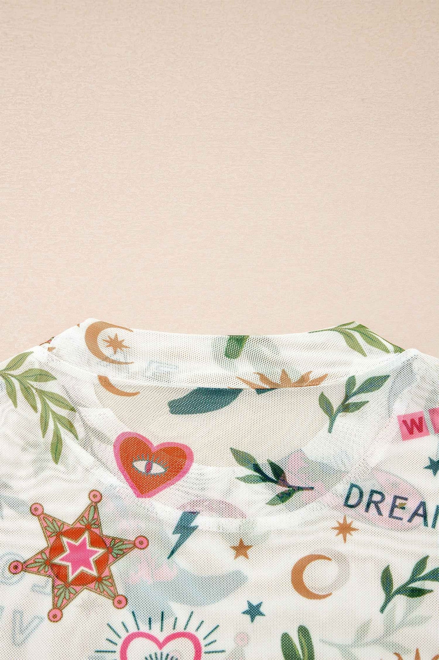 White LOVE WILD DREAMER Western Print Sheer Mesh Top