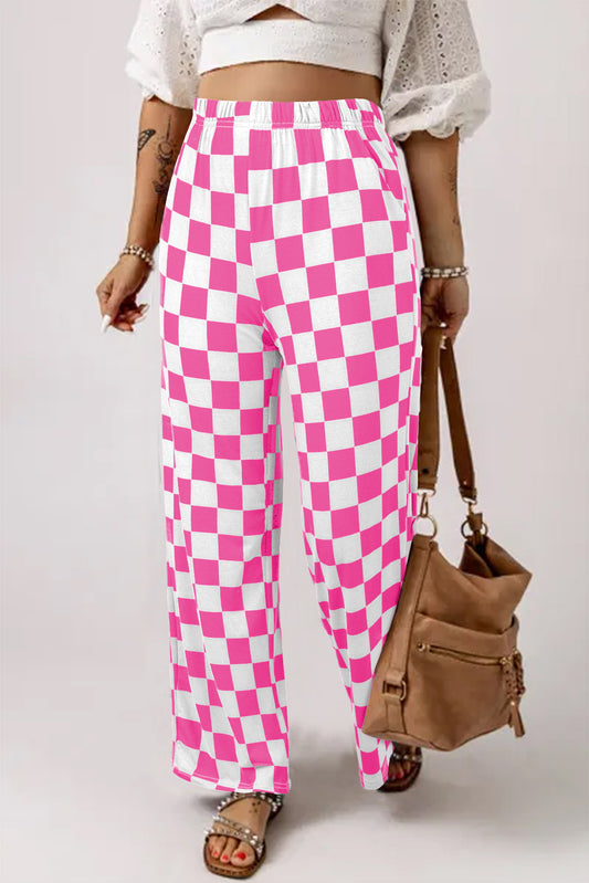 Pantalón de pierna ancha de talle alto con estampado a cuadros de dos tonos Bonbon