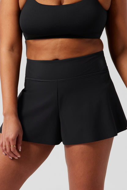 Black Solid Color High Waist Wide Leg Swim Bottom - Snoopy's Closet