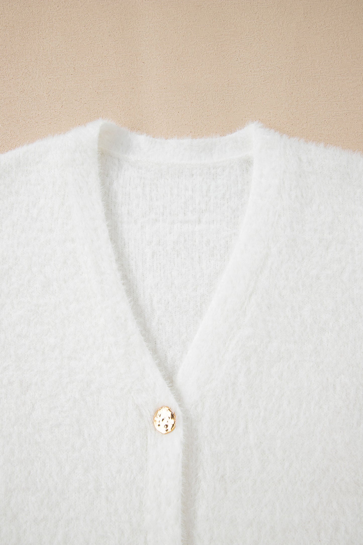 White Fuzzy Buttoned Front Midi Solid Cardigan - Snoopy's Closet