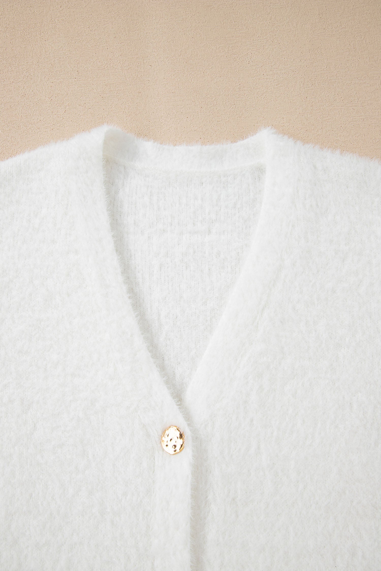 White Fuzzy Buttoned Front Midi Solid Cardigan - Snoopy's Closet