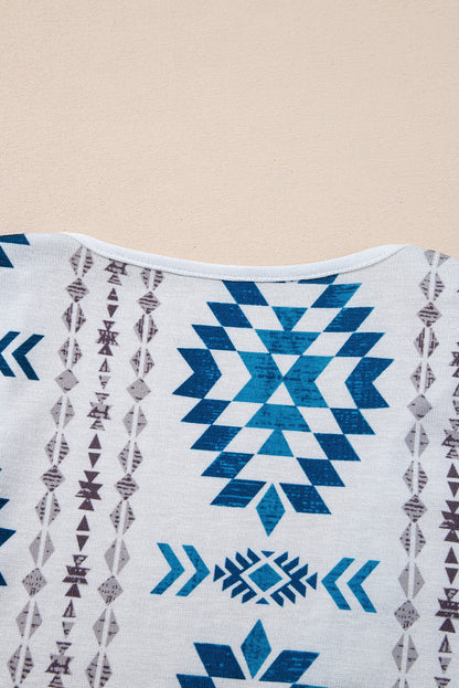 Sky Blue Western Aztec Printed Open Front Long Cardigan - Snoopy's Closet
