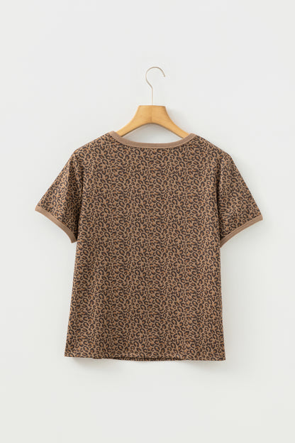 Khaki Fierce Leopard Crew Neck T Shirt - Snoopy's Closet