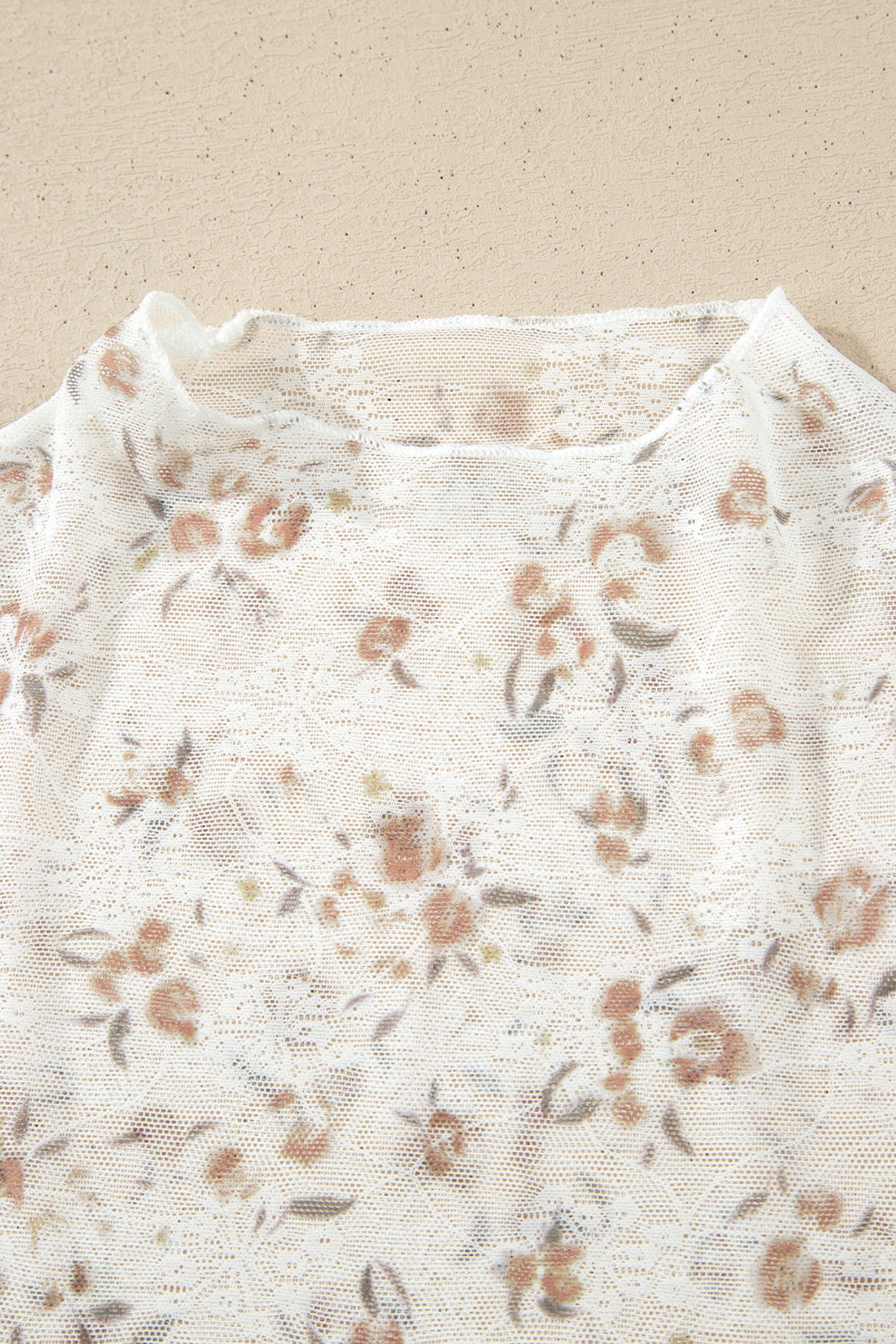 White Mock Neck Short Sleeve Floral Mesh Top - Snoopy's Closet
