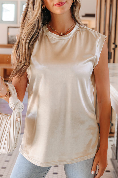 Gold Round Neck Metallic Tank Top - Snoopy's Closet
