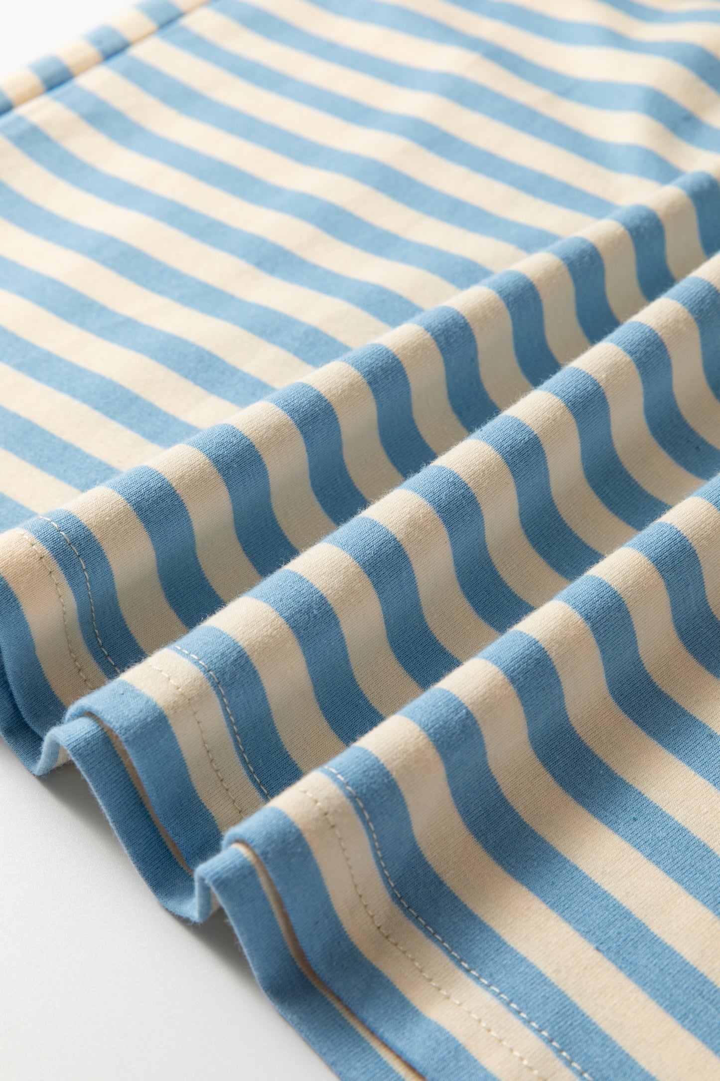 Sky Blue Stripe Contrast Crew Neck Drop Shoulder Loose Tee - Snoopy's Closet