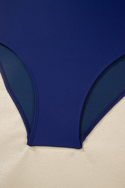 Dark Blue Shell Stitched Trim V Neck Textured Mix and Match High Waist Bikinis - Snoopy's Closet