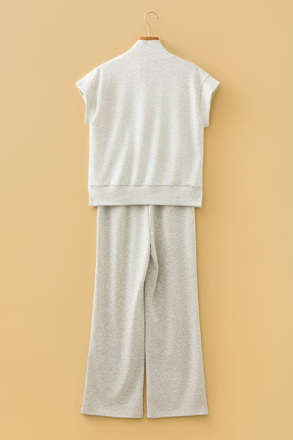 Light Grey Half Zip Polo Tee Casual Pant Set - Snoopy's Closet