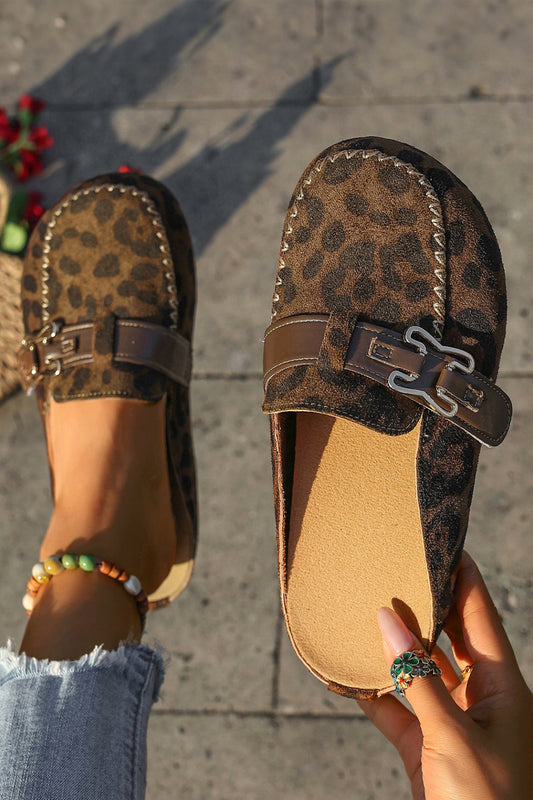 Coffee Faux Suede Cute Buckle PU Leather Strap Mule Slippers - Snoopy's Closet