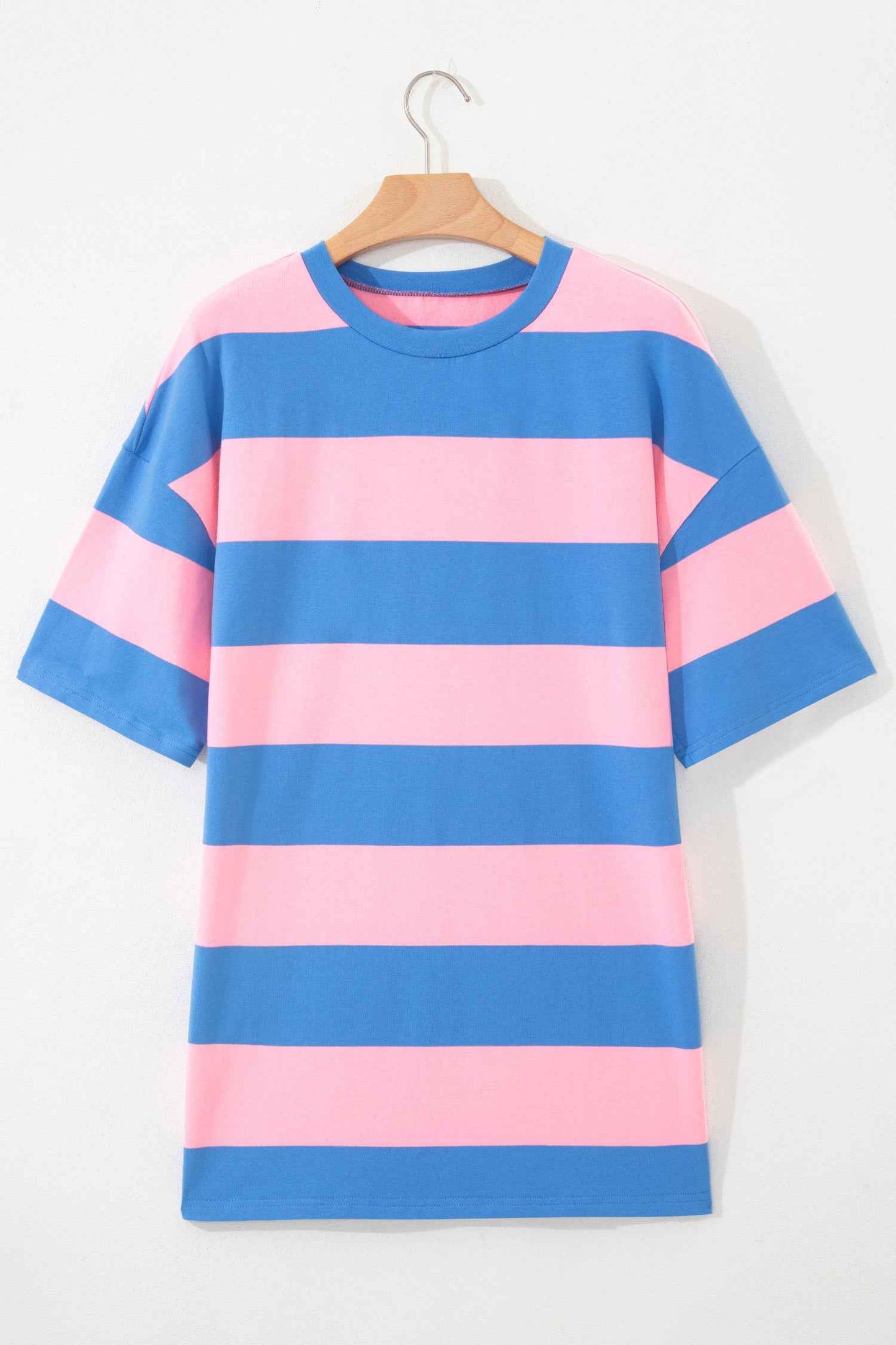 Bright Pink Striped Color Block Oversize Tunic Tee