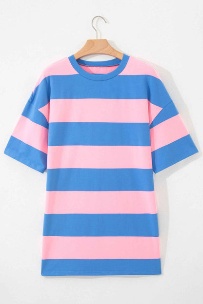 Bright Pink Striped Color Block Oversize Tunic Tee