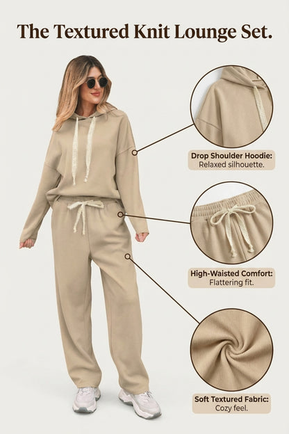 Parchment Leopard Drawstring Pullover Hoodie and High Waist Pants Corduroy Suit - Snoopy's Closet
