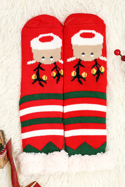 Fiery Red Christmas Cartoon Pattern Woolen Knit Socks - Snoopy's Closet