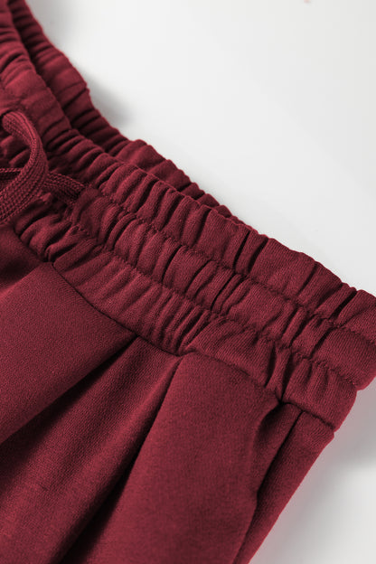 Burgundy Varsity Striped 3/4 Sleeve Pullover Drawstring Sweatpants Set - Snoopy's Closet