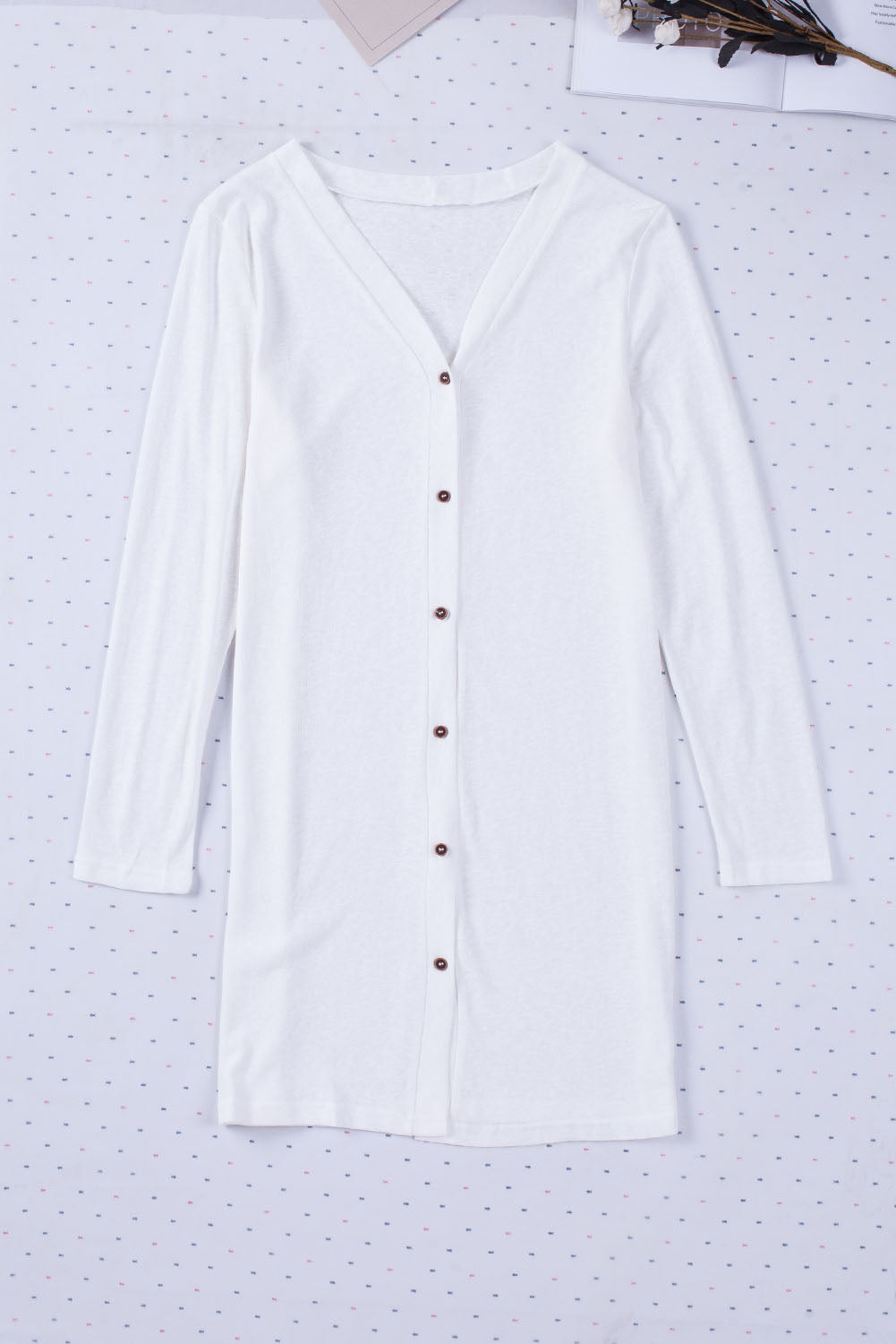 White Solid Color Open-Front Buttons Cardigan - Snoopy's Closet