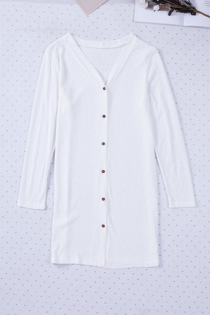 White Solid Color Open-Front Buttons Cardigan - Snoopy's Closet
