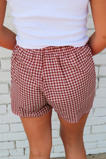 Red Gingham Printed High Waist Shorts - Snoopy's Closet