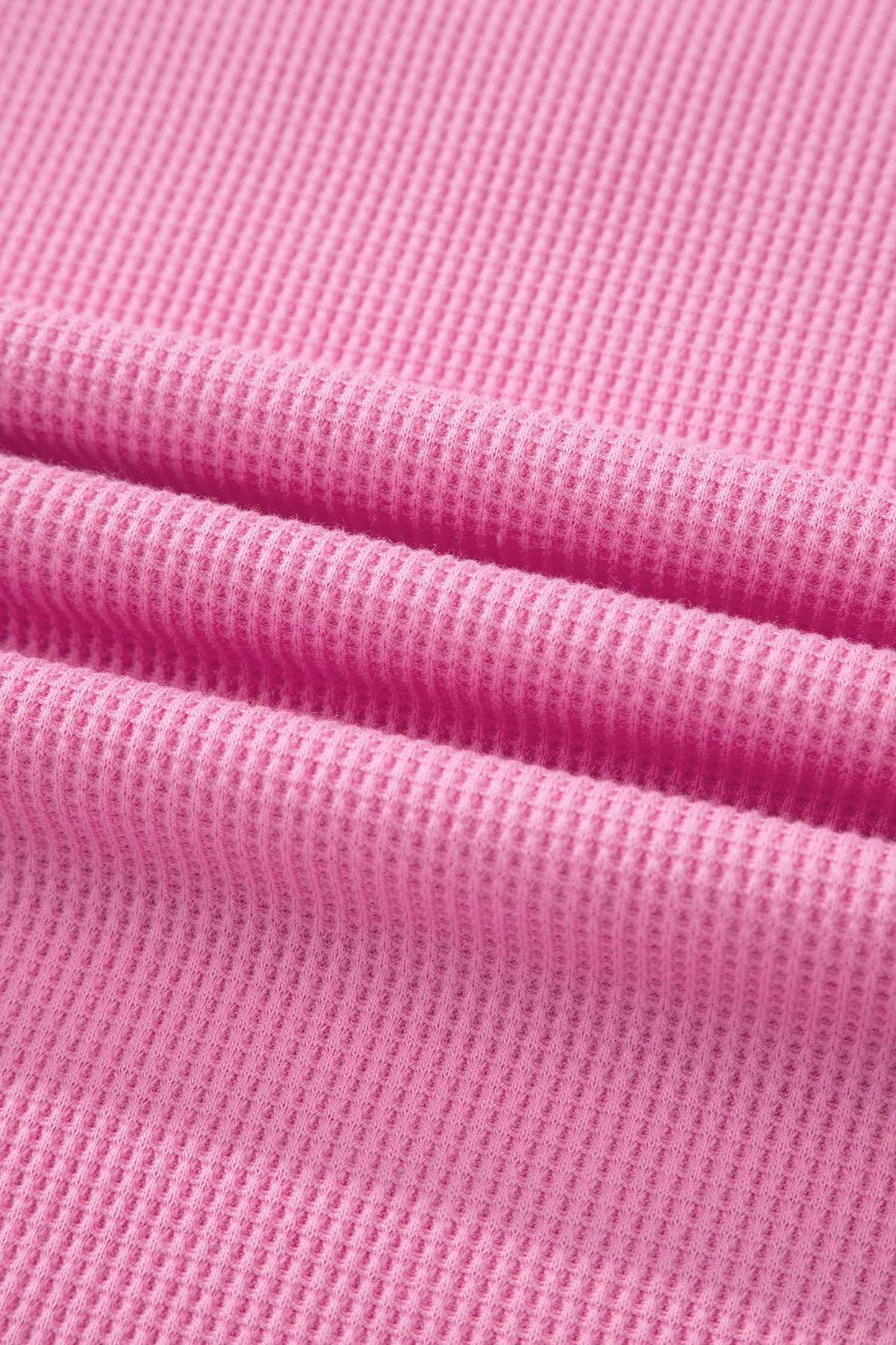 Pink Solid Color Raw Seam Waffled Patchwork Casual T Shirt