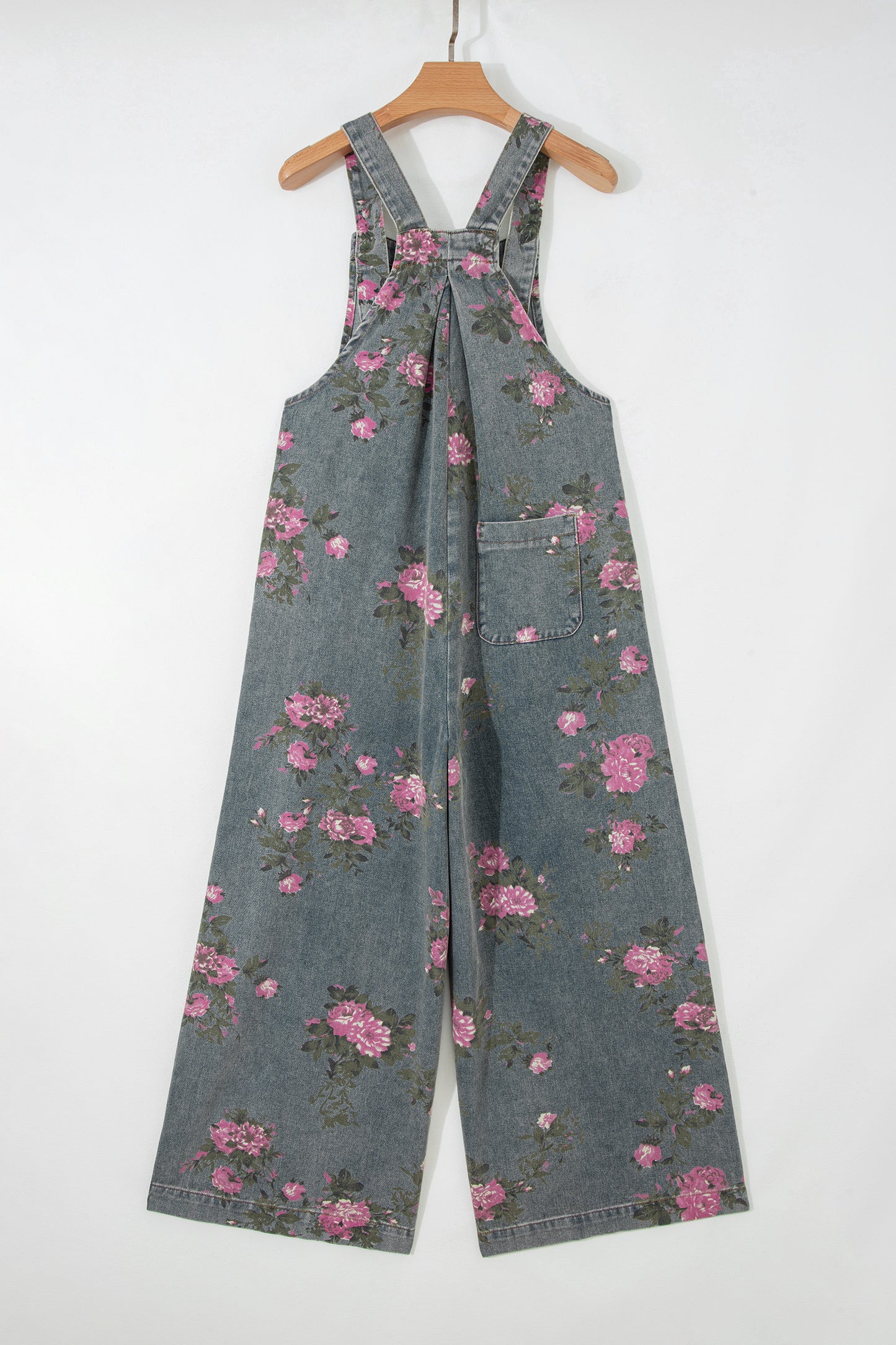Mono vaquero de pierna ancha plisado de talle alto con estampado floral gris Beau