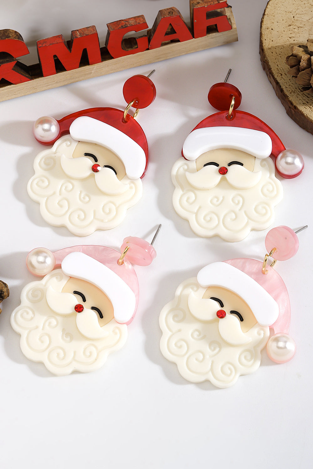 Fiery Red Bright Pearl Decor Cute Father Christmas Earrings - Snoopy's Closet