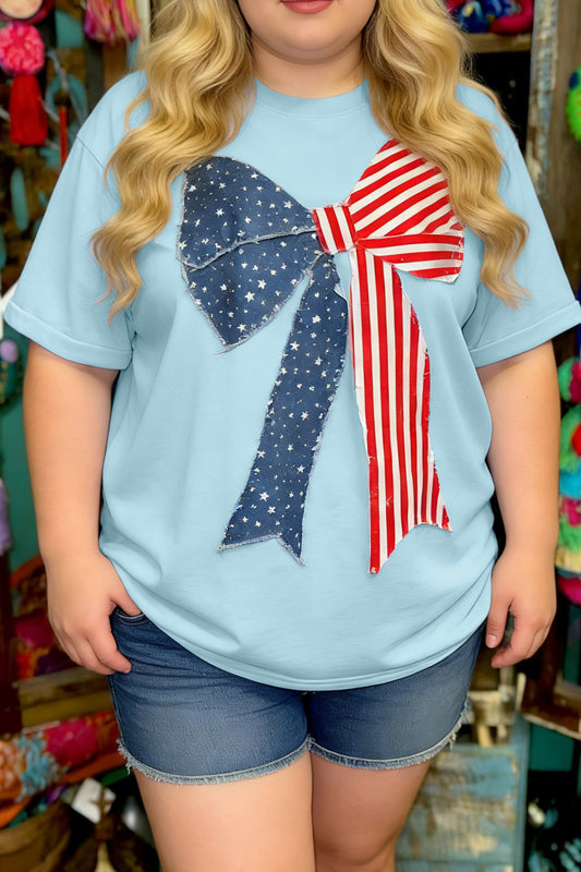 Camiseta Gráfica con Retazos de Lazo Patriótico Tallas Grandes Beau Blue