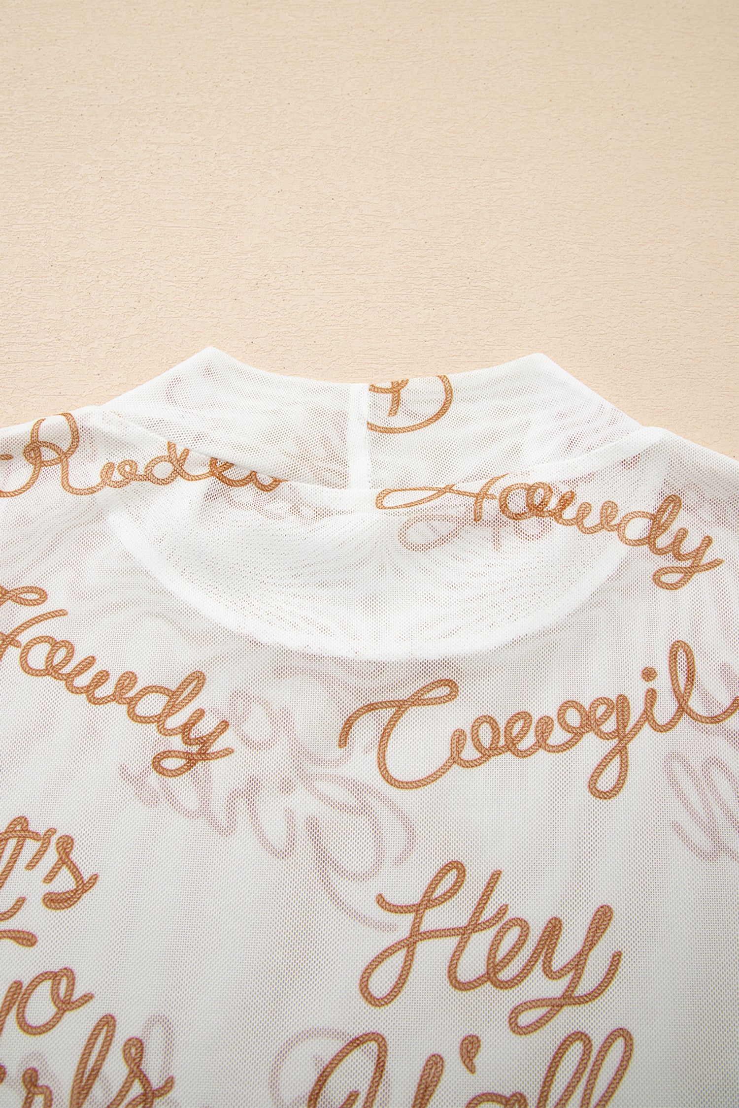 White Howdy Hey Yall Mesh High Neck Long Sleeve Top - Snoopy's Closet